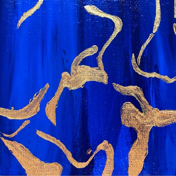Abstract Acrylic Blue and Gold Scroll Pattern Mini Painting, 6x6" - Picture 4 of 10